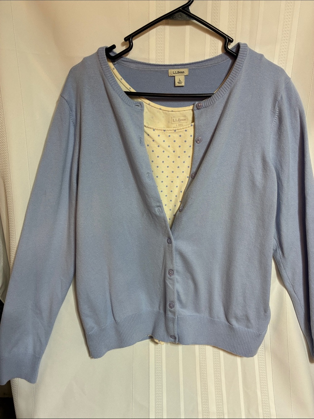 L.L. Bean Light Blue Women’s Button-Front Cardigan with detached cream tank